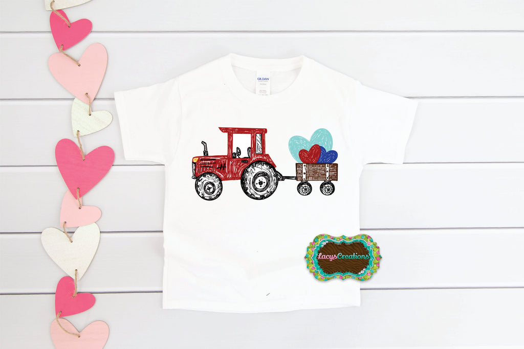 Tractor with Heart Filled Wagon Digital Print (Baby)
