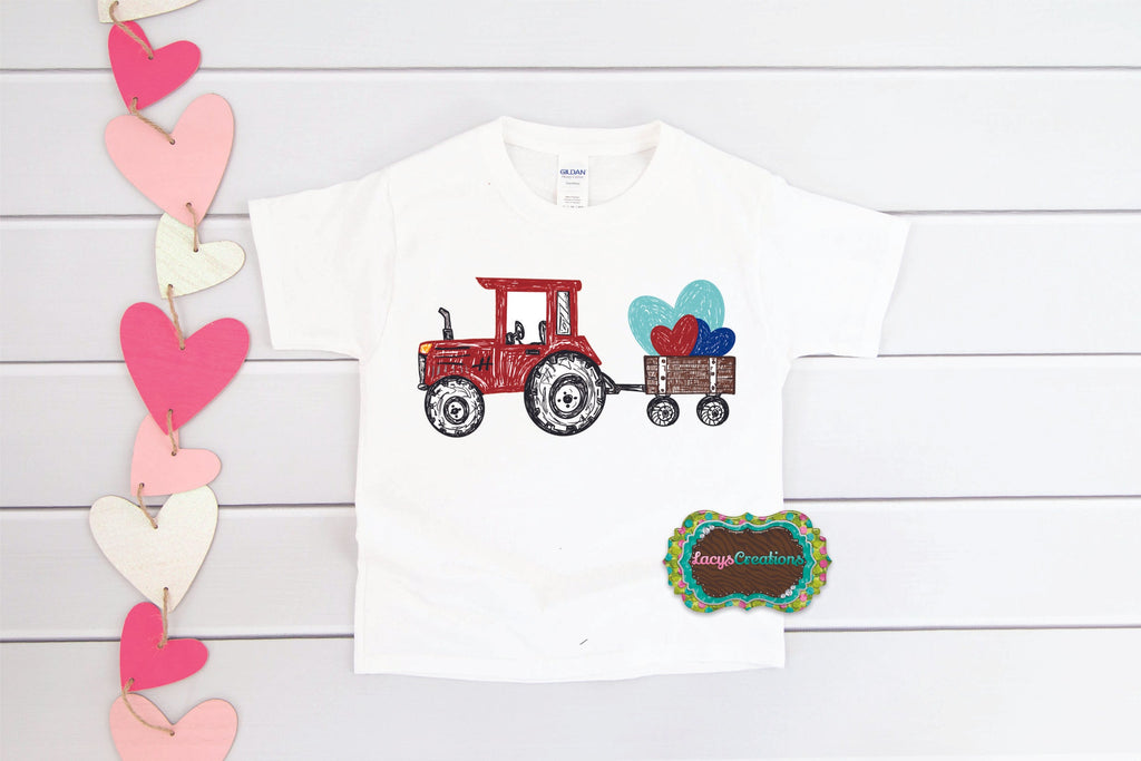 Tractor with Heart Filled Wagon Digital Print (Toddler & Youth)