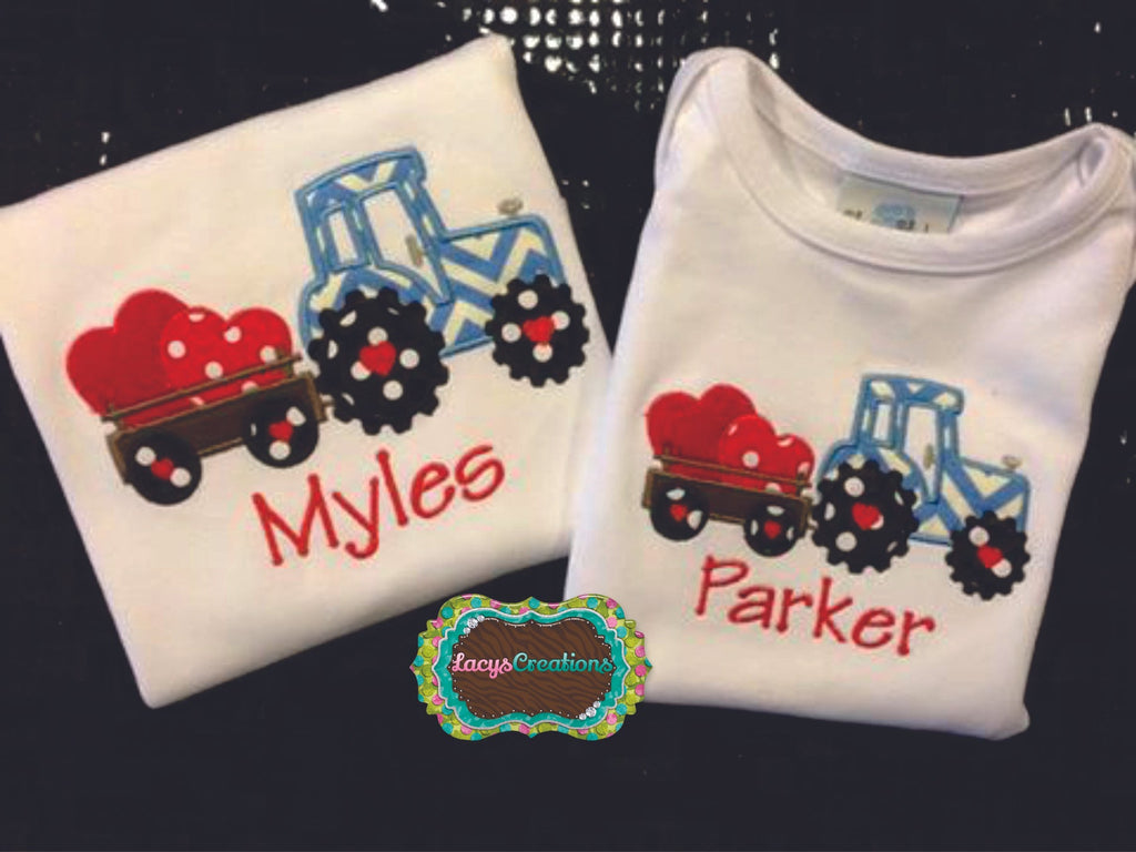 Tractor Trailer with Hearts Applique (Youth)