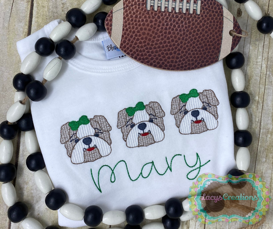 Bulldog Girl Trio Sketch Embroidery (Baby)